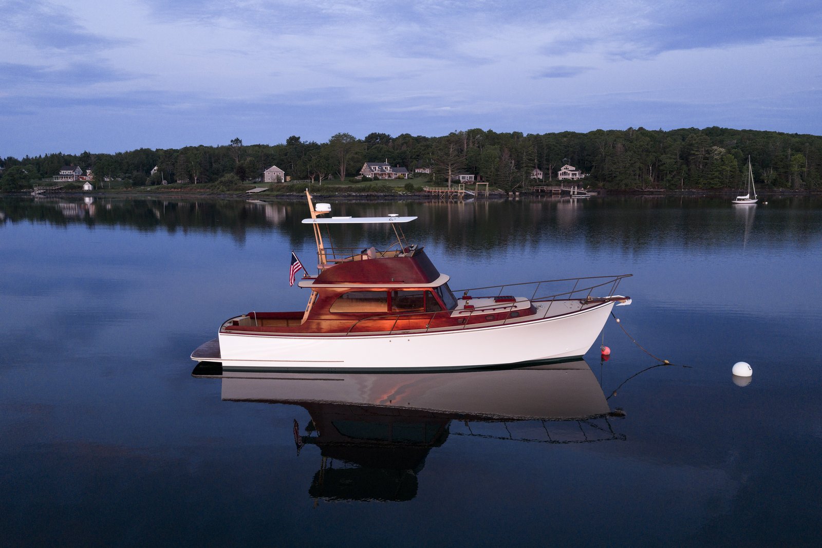 Hood 42 LM at anchor at dusk, on the Maine coast. Photo: Cory Silken