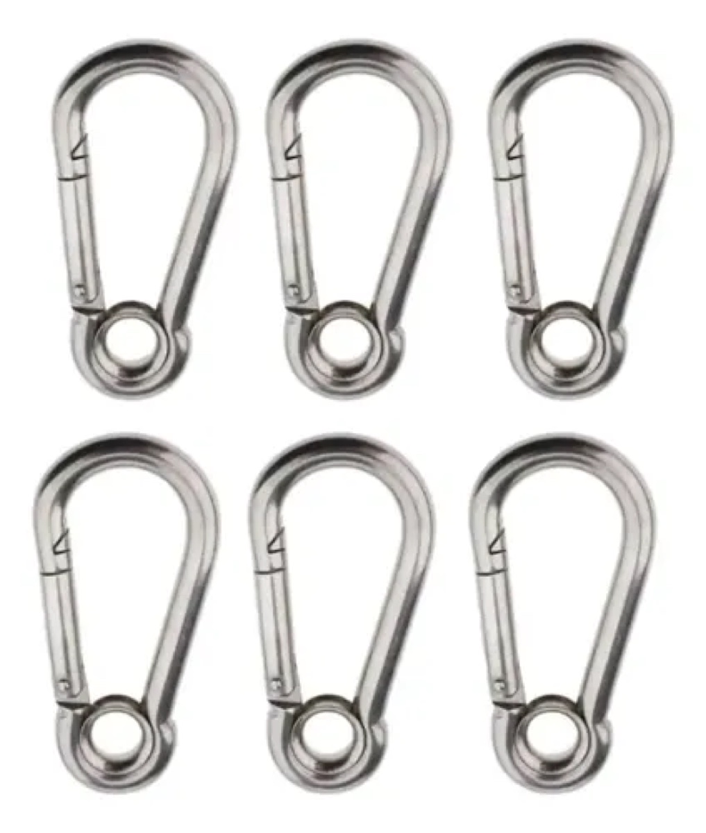 Kit 6 mosquetões com olhal inox 6 mm