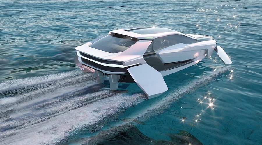 The prototype under way, still with conventional propulsion during sea trials. Image: Futur-E Foiling press material